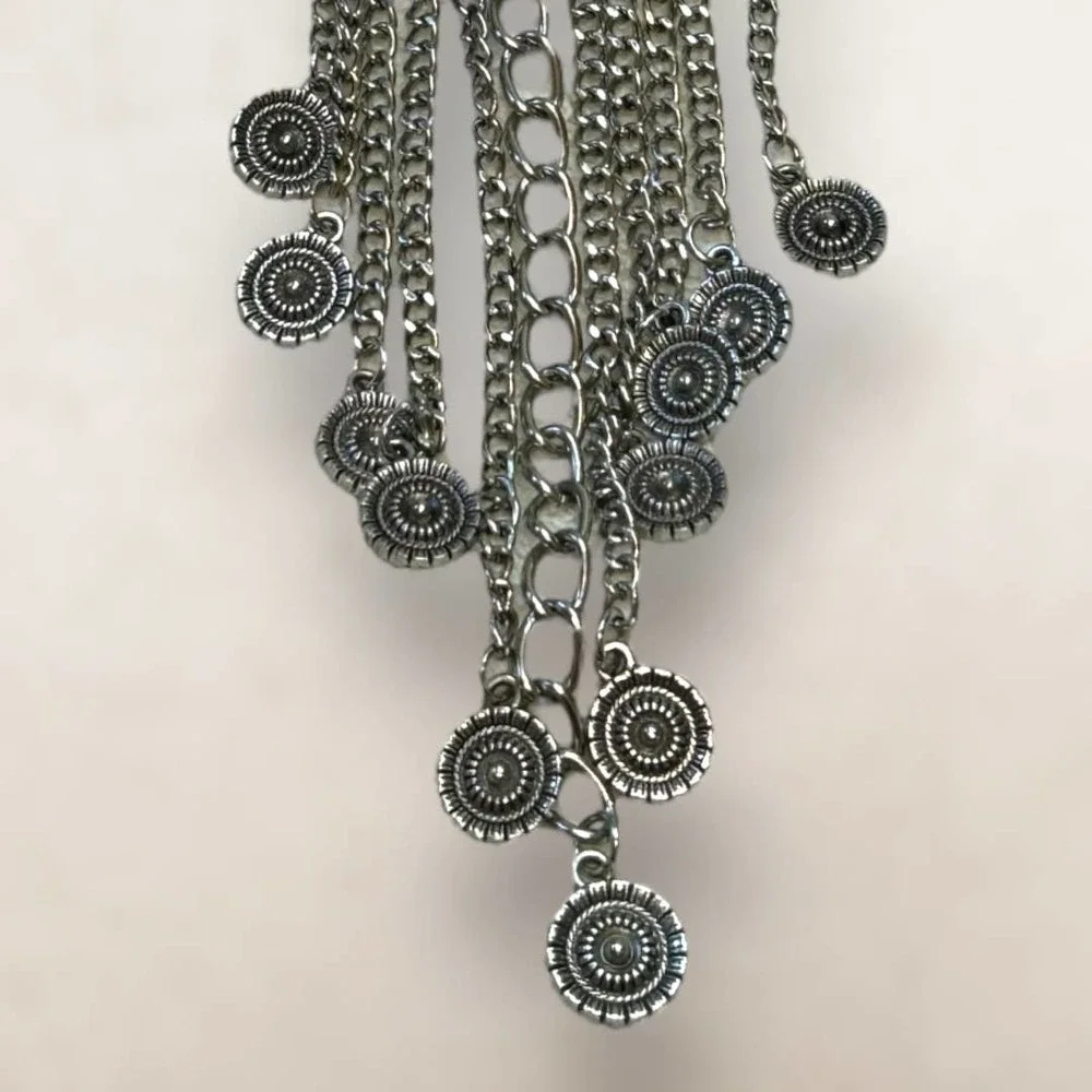 Southwestern Bohemian Bib Statement Necklace Faux Turquoise and Silver-Tone - Picture 9 of 10